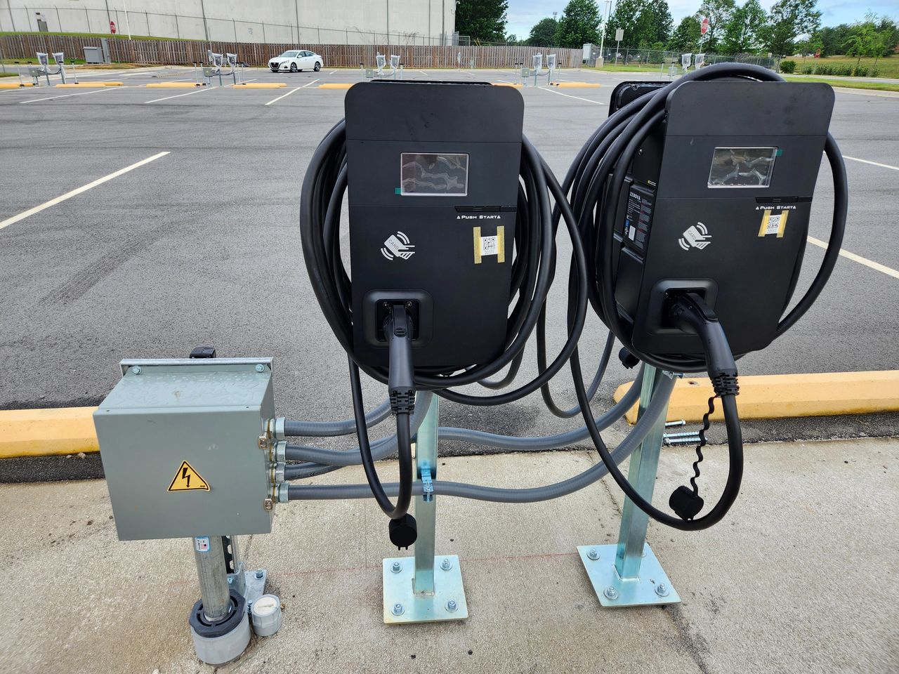 EV charging stations installed at a commercial site by PBI Electric